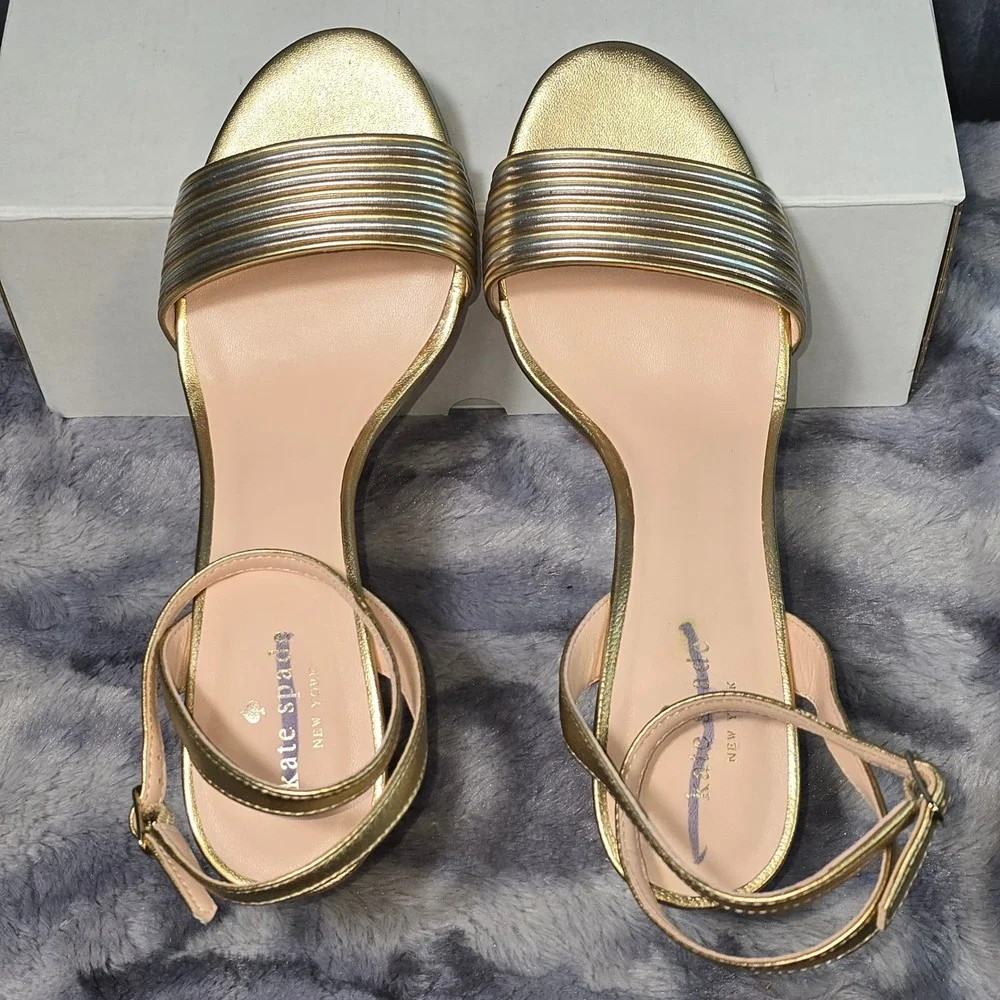 NWB Kate Spade Jasmyne Sandals Gold‎ Metallic Strappy Heels S7190003  Size 9